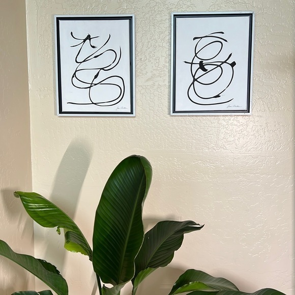 Two Framed Jan Andre Minimalist Paintings Wall Decor Line Work